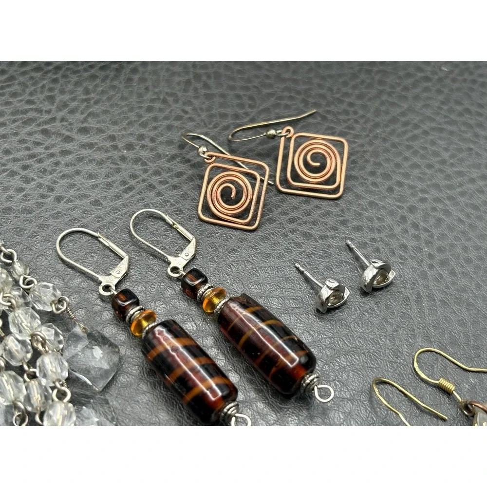 Vintage To Modern Earrings Lot 8 Pairs Mixed Metals Crystals Dangle Bead Stud